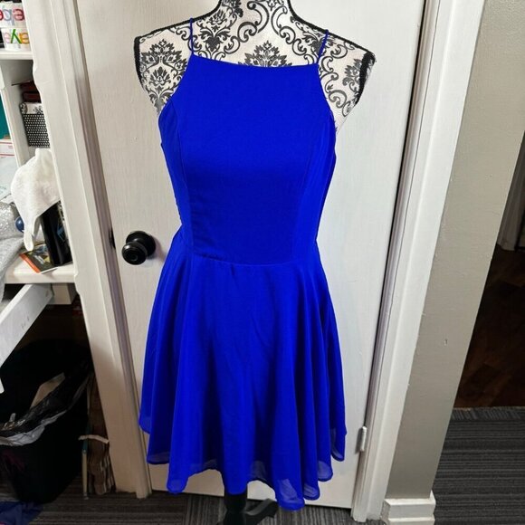 Charlotte Russe cobalt blue scrappy back fit in flare open back dress. - Picture 1 of 9